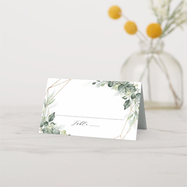 Eucalyptus Greenery Rustic Geometric Wedding Place Card (Front)
