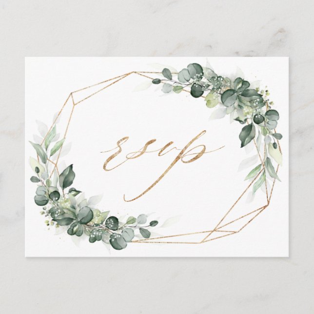 Eucalyptus Greenery Rustic Geometric Wedding RSVP Postcard (Front)