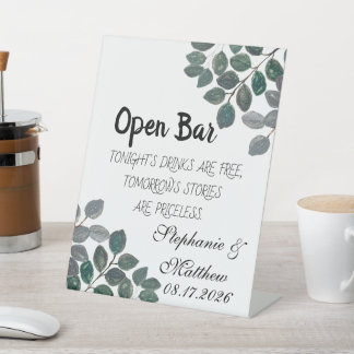 Eucalyptus Greenery Rustic Open Bar Pedestal Sign