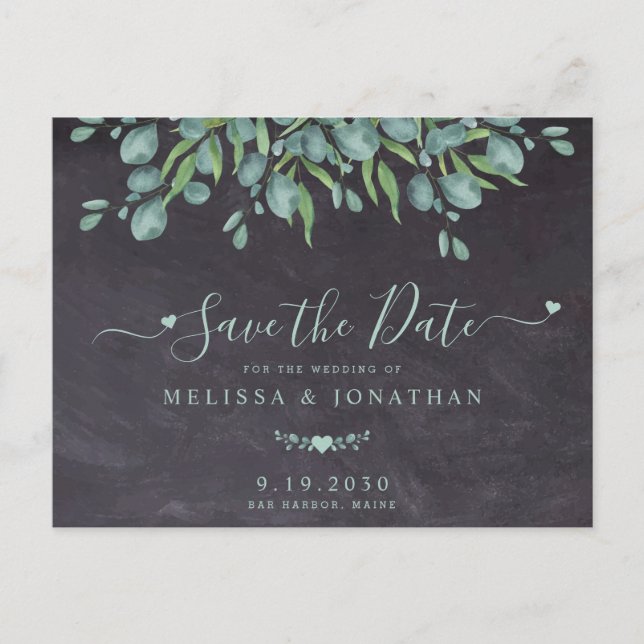 Eucalyptus Greenery Rustic Wedding Save The Date Announcement Postcard (Front)