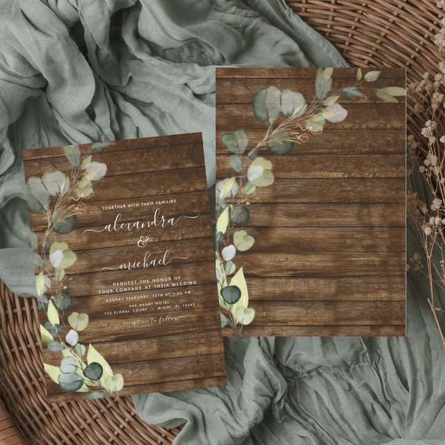 Eucalyptus Greenery Rustic Wood Wedding Invitation (Creator Uploaded)