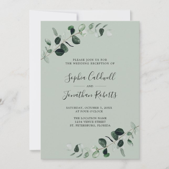 Eucalyptus Greenery Sage QR Code Wedding Reception Invitation (Front)