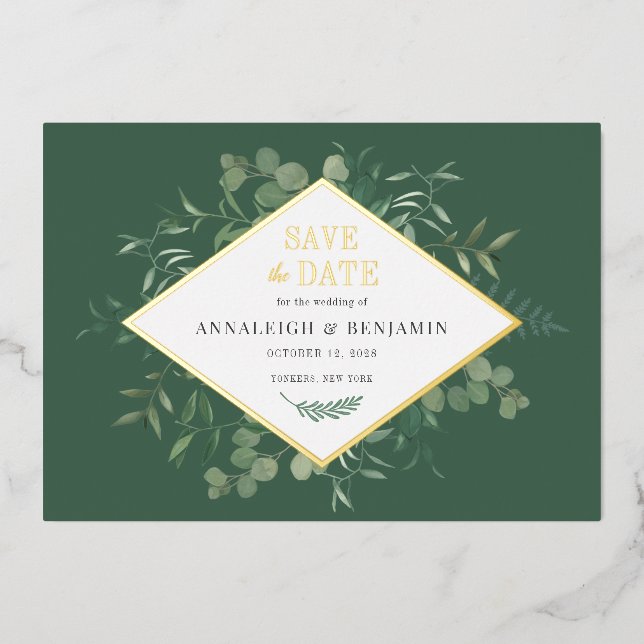 Eucalyptus Greenery Save the Date Gold (Front)