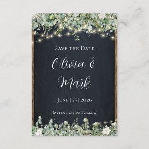 Eucalyptus Greenery Save the Date Rustic Wooden Enclosure Card