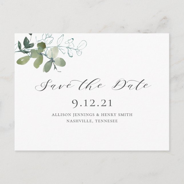 Eucalyptus Greenery Save the Date Wedding Announcement Postcard (Front)