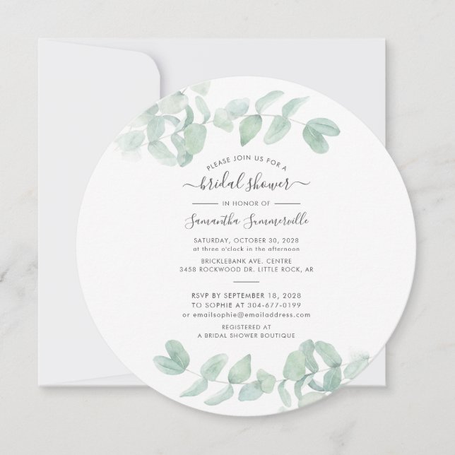 Eucalyptus Greenery Script Botanical Bridal Shower Invitation (Front)