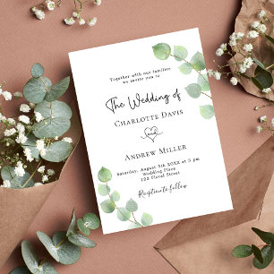 Eucalyptus greenery script botanical wedding invitation