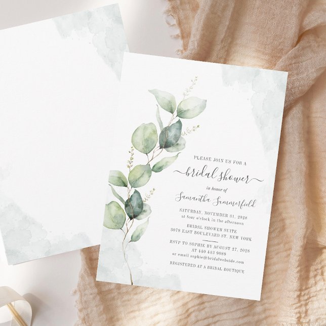 Eucalyptus Greenery Script Bridal Shower Invitation (Eucalyptus Greenery Script Bridal Shower Invitation)