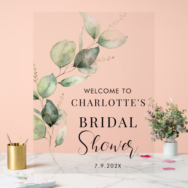 Eucalyptus Greenery Script Bridal Shower Welcome Acrylic Sign (Wedding)