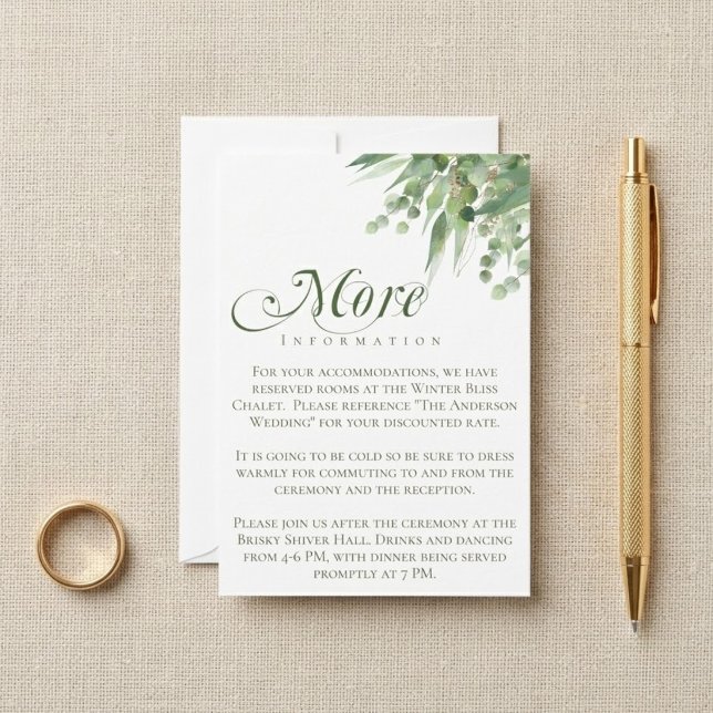 Eucalyptus Greenery Script Elegant Wedding Details Enclosure Card (Eucalyptus Greenery Script Elegant Wedding Details Enclosure Card)