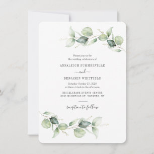 Eucalyptus Greenery Script Minimalist Wedding Invitation