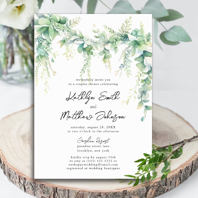 Eucalyptus Greenery Script Modern Couples Shower Invitation (Creator Uploaded)