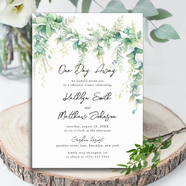 Eucalyptus Greenery Script Modern One Day Away Invitation (Creator Uploaded)