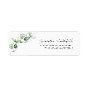 Eucalyptus Greenery Script Modern Return Address Label