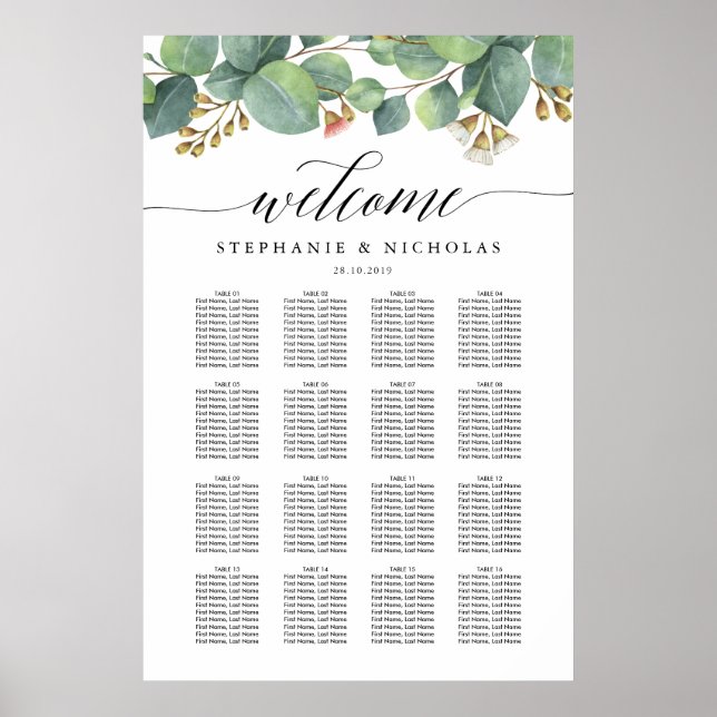 Eucalyptus greenery script seating chart (Front)