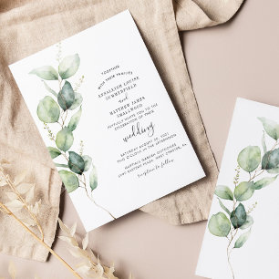 Eucalyptus Greenery Script Wedding Invitation