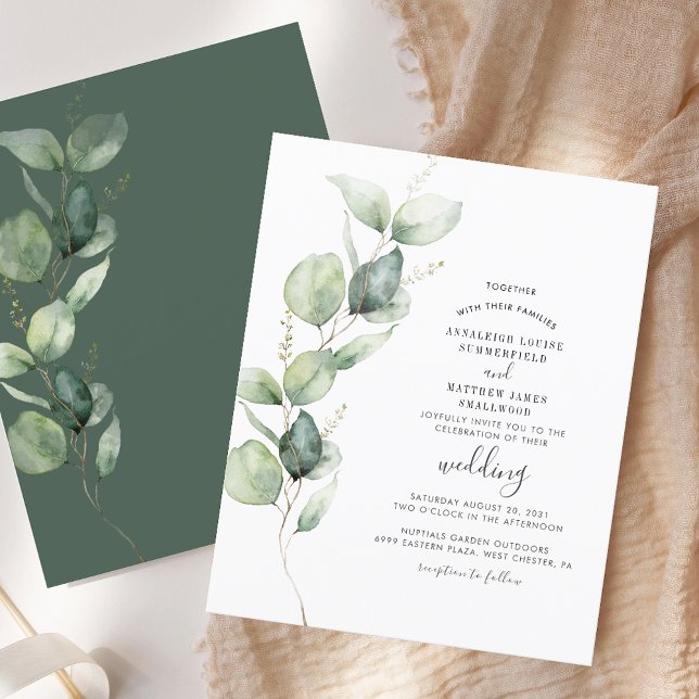 Eucalyptus Greenery Script Wedding Invitation (Eucalyptus Greenery Script Wedding Invitation)