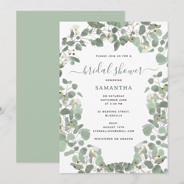 Eucalyptus Greenery Silver Dollar Bridal Shower Invitation (Front/Back)