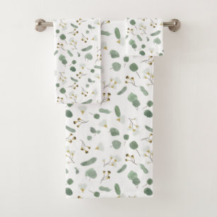 Eucalyptus Greenery Silver Dollar Gum Blossoms  Bath Towel Set