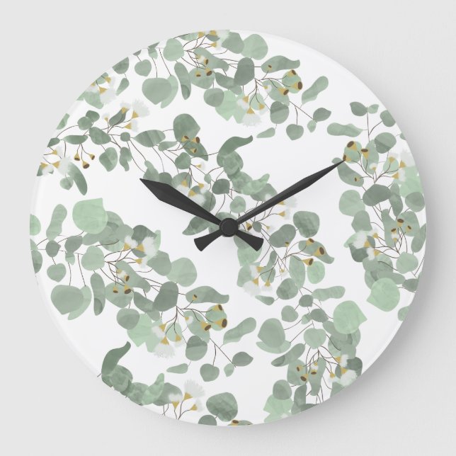 Eucalyptus Greenery Silver Dollar Gum Blossoms  Large Clock (Front)