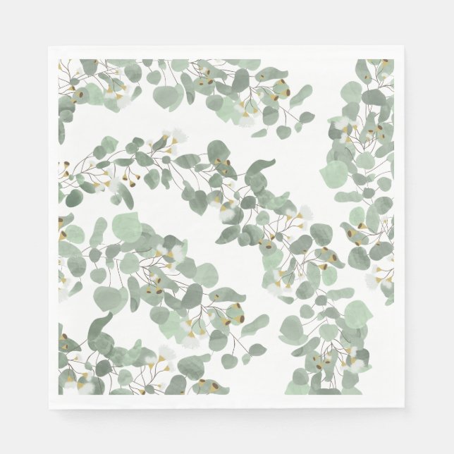 Eucalyptus Greenery Silver Dollar Gum Blossoms  Napkin (Front)