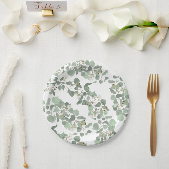 Eucalyptus Greenery Silver Dollar Gum Blossoms  Paper Plate (Wedding)