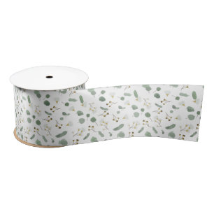 Eucalyptus Greenery Silver Dollar Gum Blossoms  Satin Ribbon