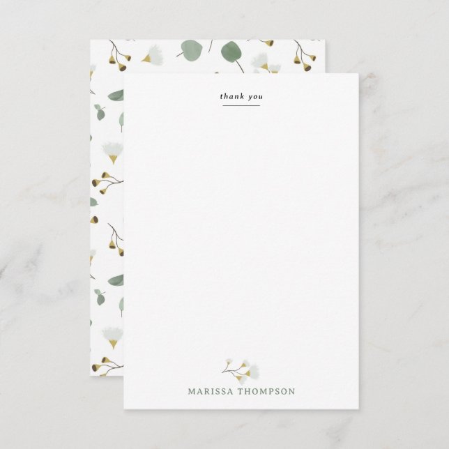 Eucalyptus Greenery Silver Dollar Gum Blossoms  Thank You Card (Front/Back)