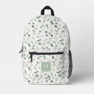 Eucalyptus Greenery Silver Dollar Monogrammed Printed Backpack