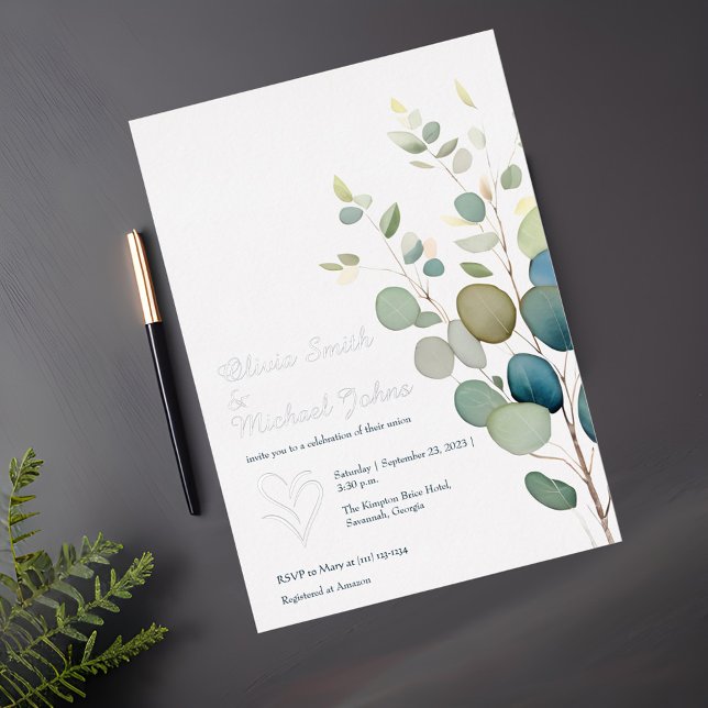 Eucalyptus greenery Silver Wedding Invitation (Creator Uploaded)