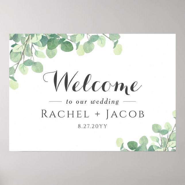 Eucalyptus Greenery Simple Script Wedding Welcome Poster (Front)