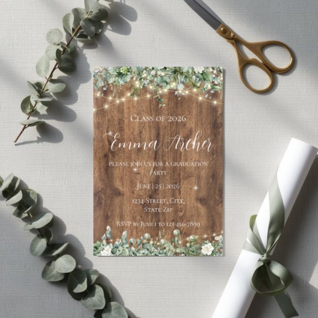 Eucalyptus Greenery & String Lights Graduation Invitation (Creator Uploaded)