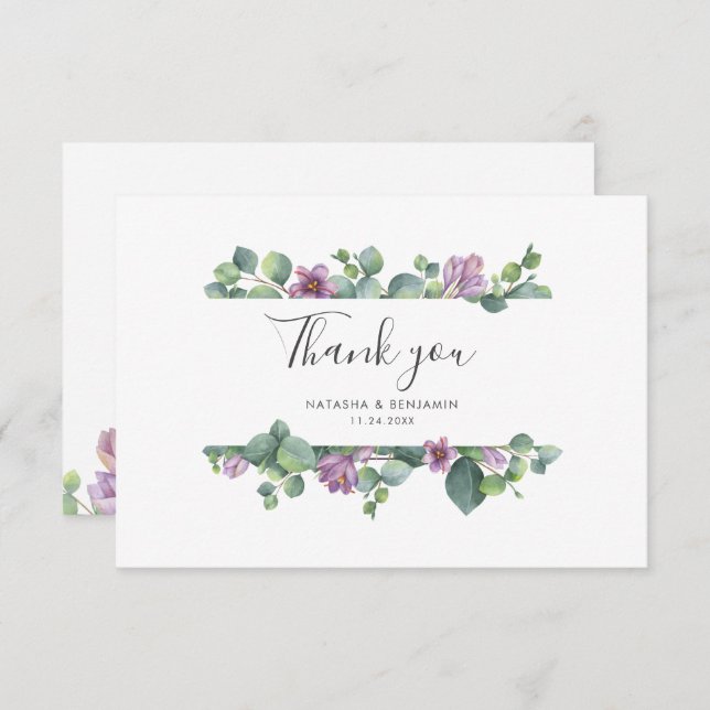 Eucalyptus Greenery Stylish Script Wedding Thank You Card (Front/Back)