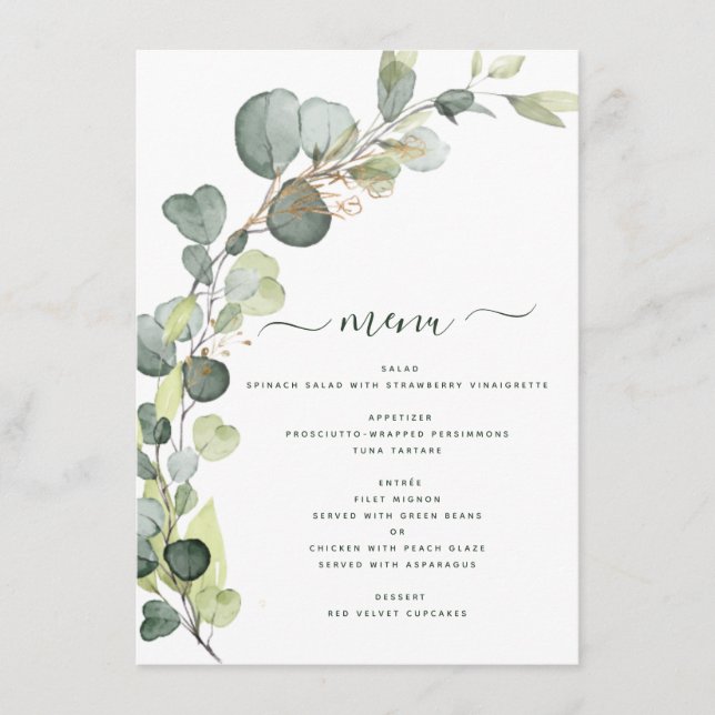Eucalyptus Greenery Succulent Elegant Modern Menu (Front)