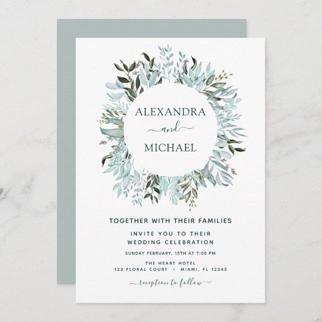 Eucalyptus Greenery Succulent Elegant Wedding Invitation (Front/Back)