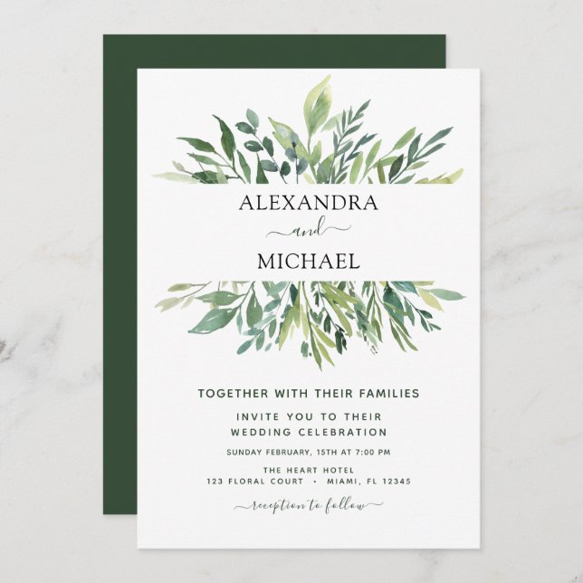 Eucalyptus Greenery Succulent Elegant Wedding Invitation (Front/Back)
