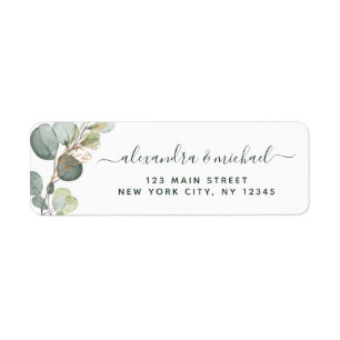 Eucalyptus Greenery Succulent Elegant Wedding Return Address Label
