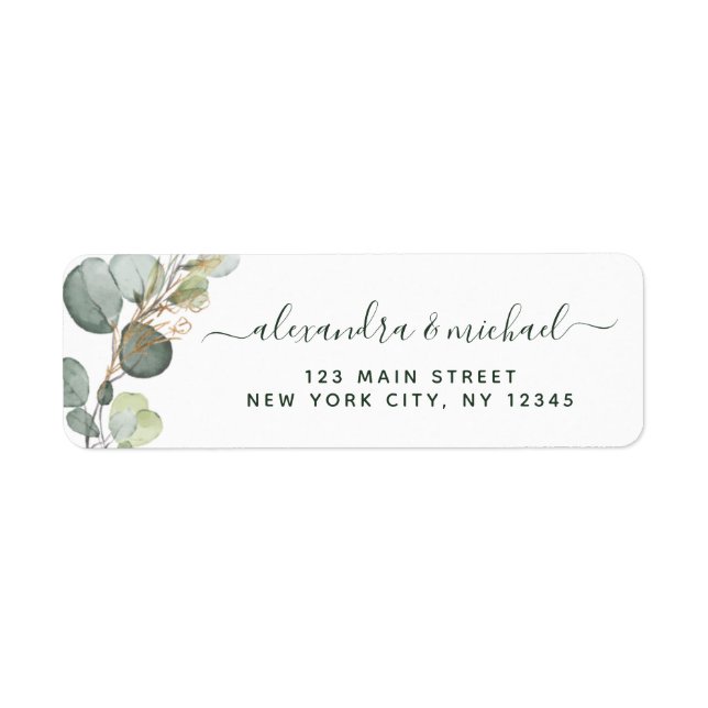 Eucalyptus Greenery Succulent Elegant Wedding Return Address Label (Front)
