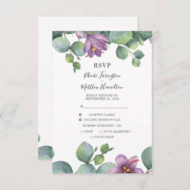 Eucalyptus Greenery Succulent Floral Wedding RSVP Card (Front/Back)