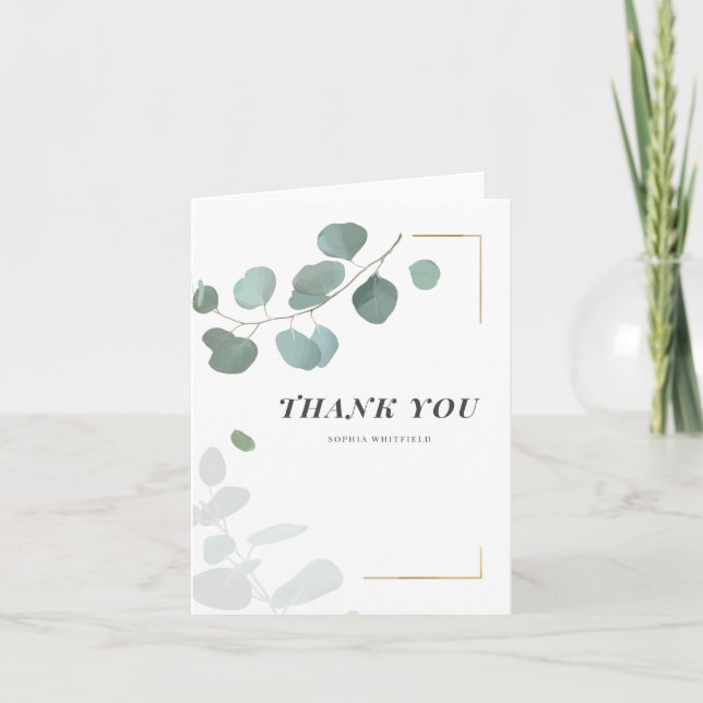 Eucalyptus Greenery Succulent Gold Frame Note Card (Front)