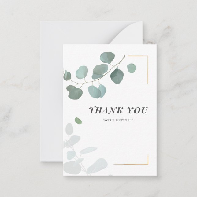 Eucalyptus Greenery Succulent Gold Frame Thank You Card (Front)