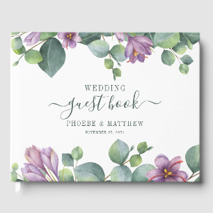 Eucalyptus Greenery Succulent Modern Green Purple  Guest Book