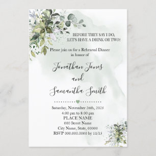 Eucalyptus greenery succulent rehearsal dinner invitation