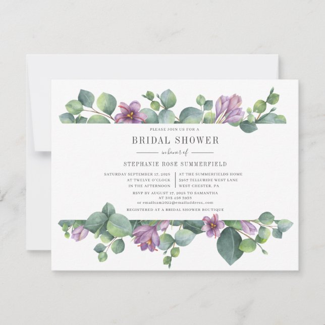 Eucalyptus Greenery Succulent Script Bridal Shower Invitation (Front)