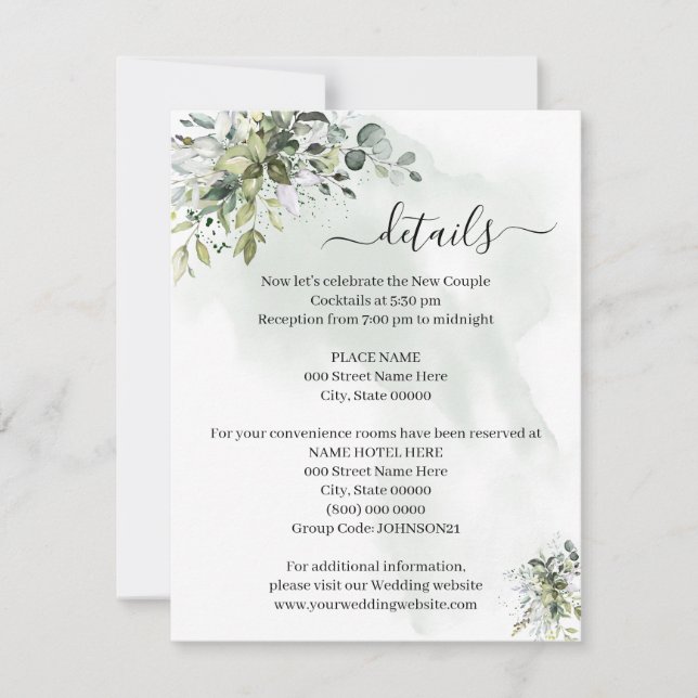 Eucalyptus Greenery Succulent Wedding Insert Card (Front)