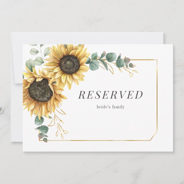 Eucalyptus Greenery Sunflower Floral Reserved Sign (Front)