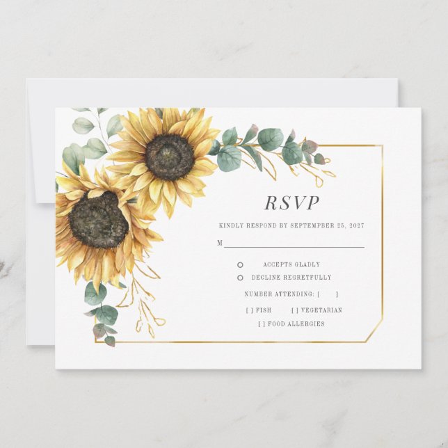 Eucalyptus Greenery Sunflower Floral RSVP (Front)