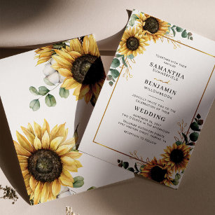 Eucalyptus Greenery Sunflower Geometric Wedding Invitation