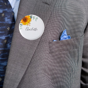 Eucalyptus greenery sunflower name tag 3 cm round badge