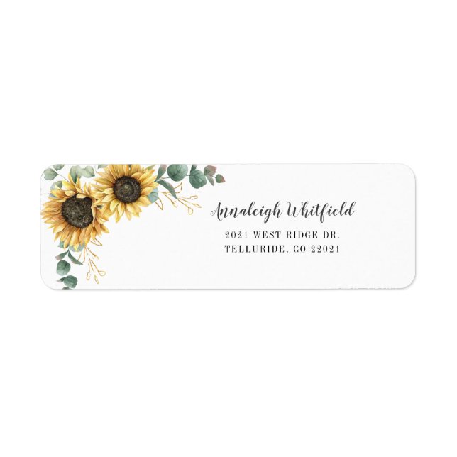 Eucalyptus Greenery Sunflower Return Address Label (Front)